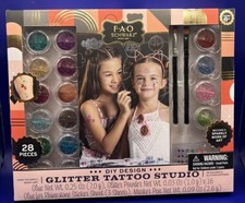 RARE FAO Schwarz Glitter Tattoo Studio DIY Sparkly Body Art Makeup 26pcs Ages 6