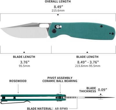 J1936AG CJRB Cutlery Prado Aqua Green Crossbar Lock AR-RPM9 Blade G10 Handles IK