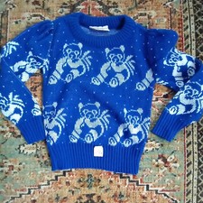 New Vintage Style Kids Teddy Bear Acrylic Sweater. Size Medium USA