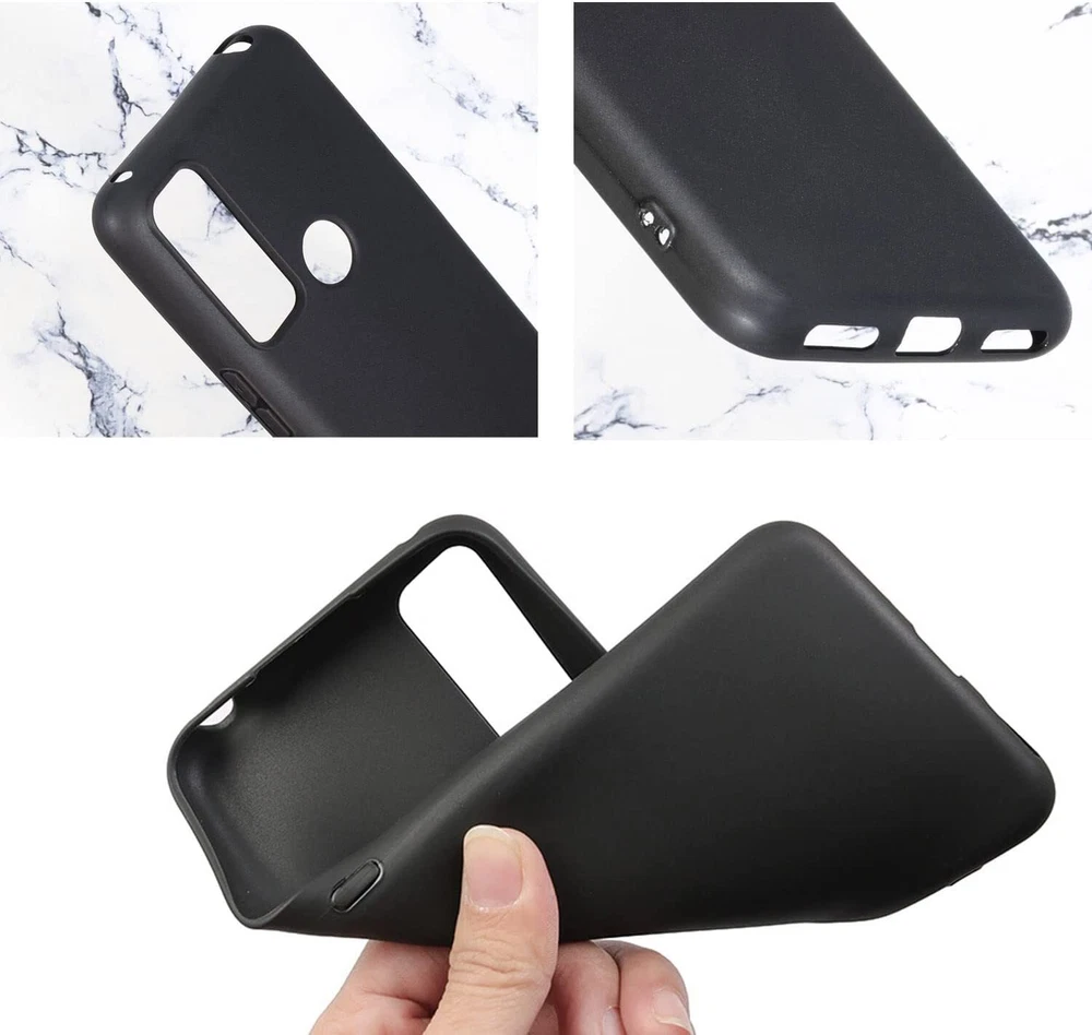 Phone Case Silicone Gel Soft Black Cover Tempered Glass Screen Protector Films