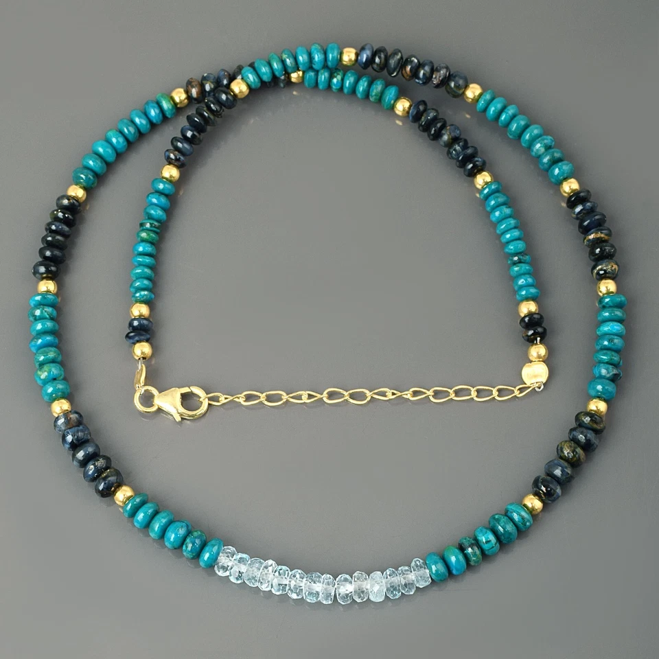 Naturale Topazio Blu Crisocolla & Pietersite Gemma Catena Perline Collana Regalo - Immagine 3 di 4