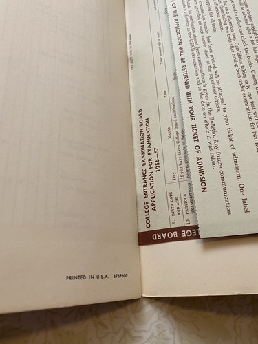 College Entrance Examination Board 1956-57 Bullitin SAT Test Application Unused - Picture 8 of 9