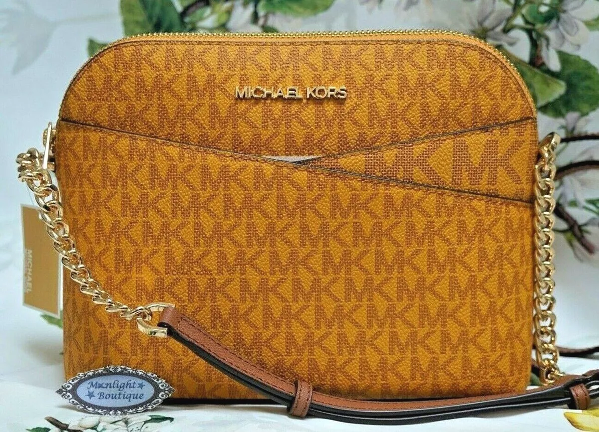 Michael Kors Jet Set Travel Medium Dome Leather Crossbody Luggage Brown