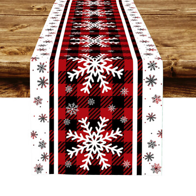 Red Black Christmas Plaid Table Runner Kitchen Dining Coffee Table Decoration