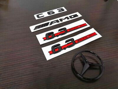 Gloss Black C63 AMG and Rear Star Side 6.3 AMG Emblem Badge For W204 507