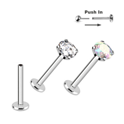 1,0mm Titan Stecksystem Labret Kristall gefasst Nasen Ohr Piercing Push in Pin