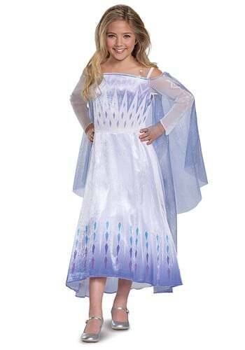 Girls Elsa Halloween Costume Disney Princess Frozen Snow Queen Dress Wand 2 Pc-S - Afbeelding 2 van 12
