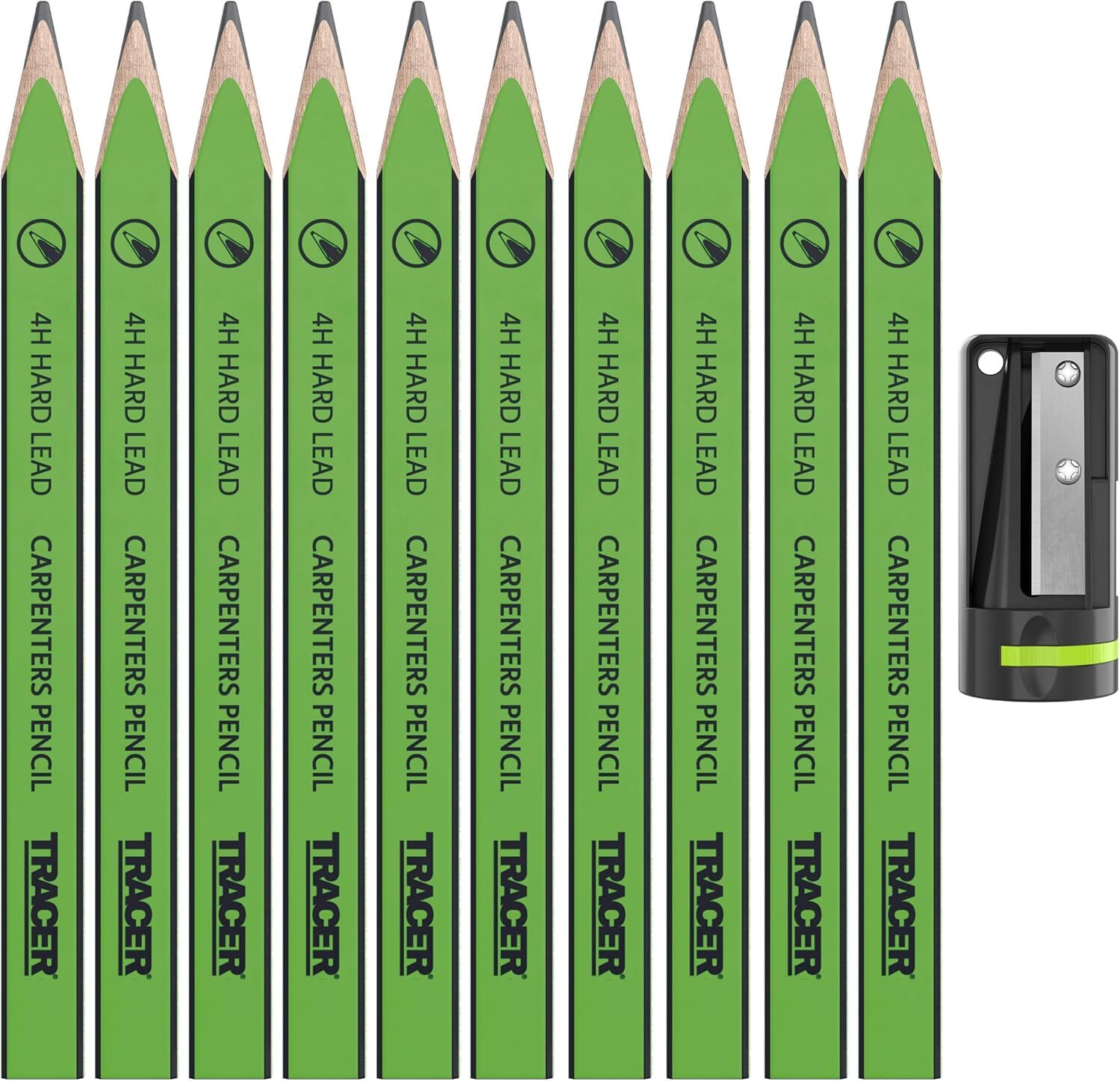 Tracer 4H Carpenters Pencils Hard Lead 12 Pack with Carpenters Pencil Sharpener.