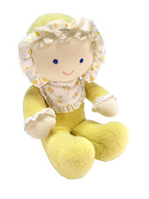 Terrycloth Baby Doll Embroidered 8" Vtg Floral bonnet Lace Yarn Hair sitting