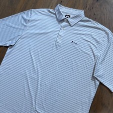 FootJoy Polo Shirt Mens 2XL White Blue Stripes Performance Stretch Golfing Logo