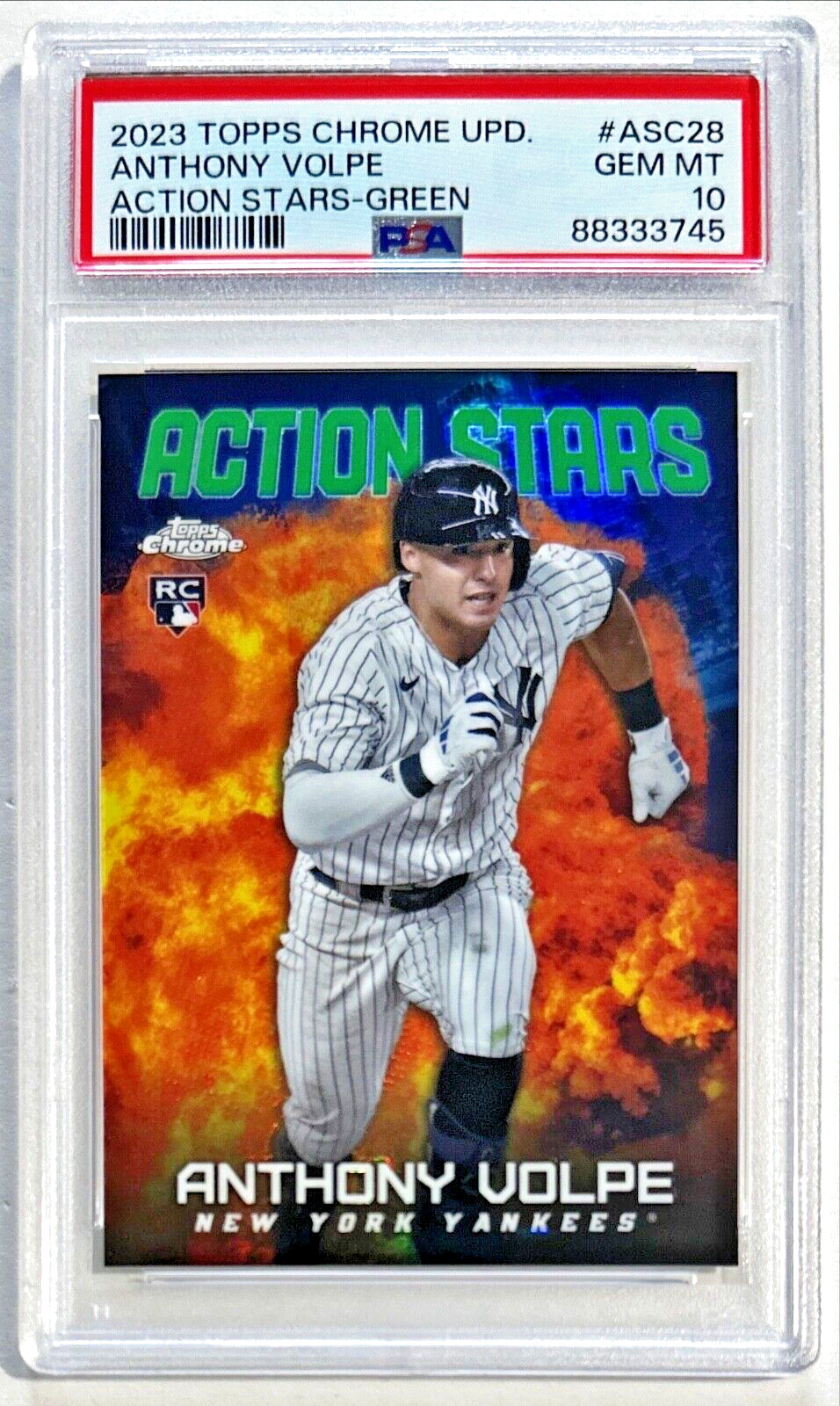 2023 Topps Chrome Update Anthony Volpe RC /99 Action Stars Green PSA 10 Yankees
