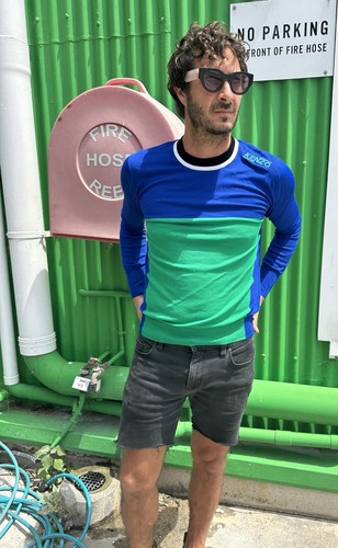 KENZO Maglione Uomo Maglione Maglia Top Pannello Logo Blu Fluo Verde Viscosa ... - Foto 16 di 24