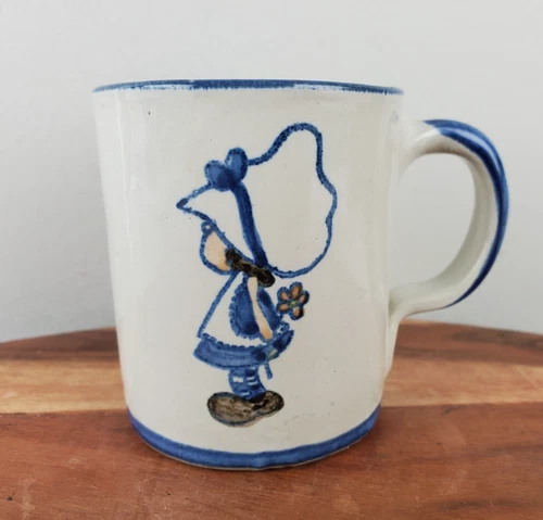 Louisville Stoneware Pottery Girl in Bonnet w/ Flower Mug Made in Kentucky USA