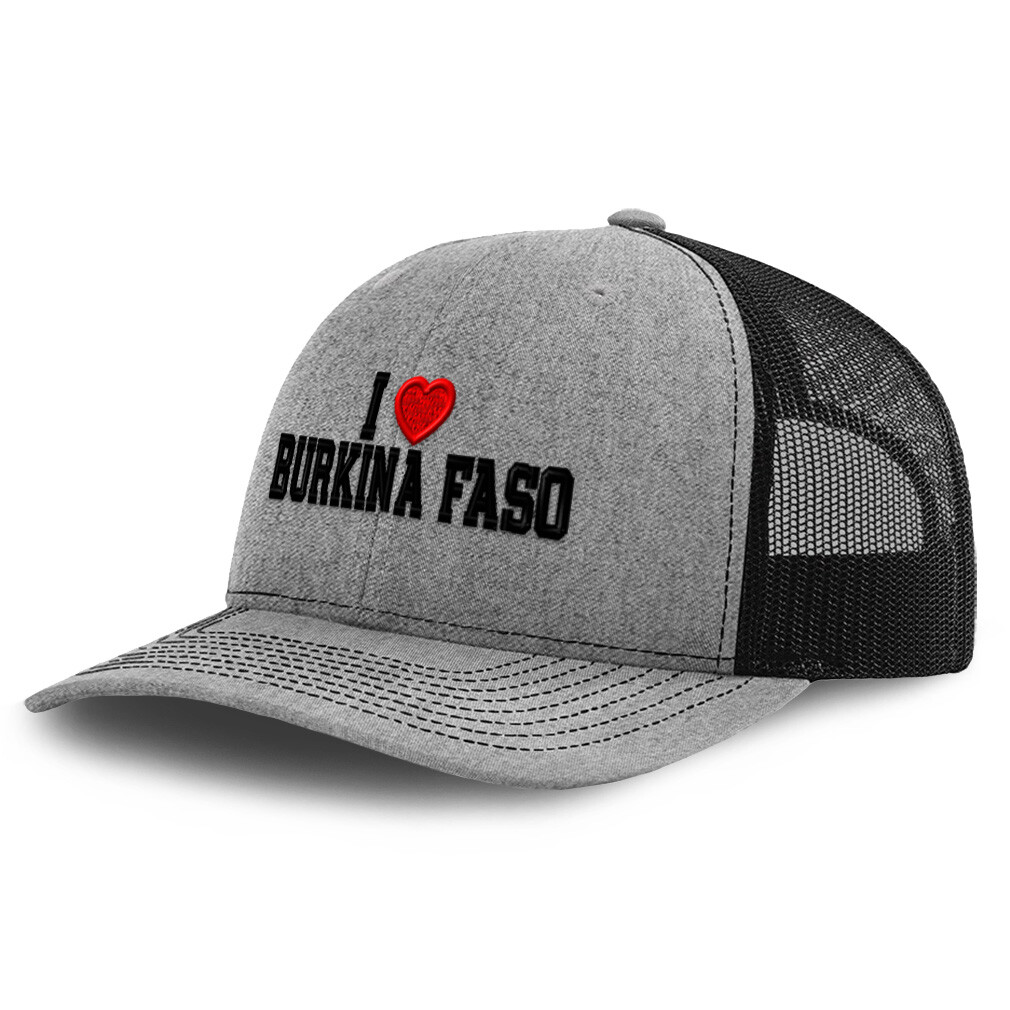 Richardson Black Trucker Hat I Love Burkina Faso Polyester Baseball Cap  