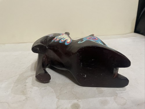 Hand Carved Folk Art Wood Long Tail CAT Brown  Hand Painted Figurine - Picture 7 of 12