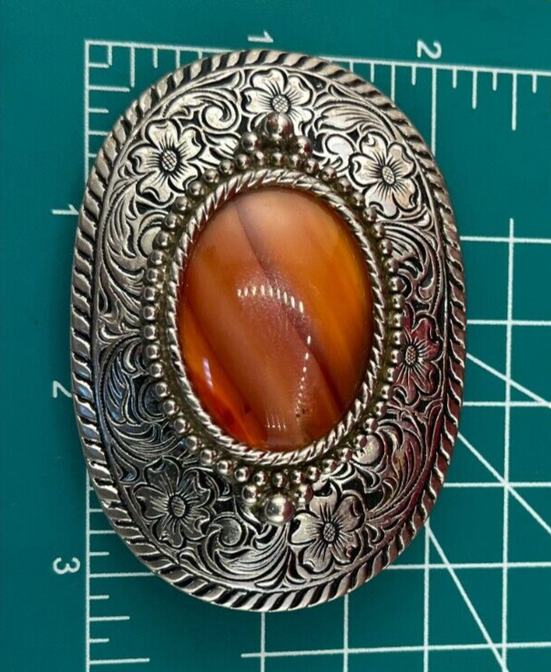 Vintage Western scrollwork Oval Agate Stone Belt Buckle eBay