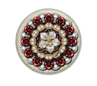 Faux Gem Ruby Pearl Pattern Handpressed Pocket Mirror, Magnet or Pin 2.25'' Round