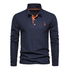 Mens Formal Polo Shirts Button Long Sleeve T-Shirts Pullover Casual Tops Blouse