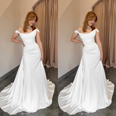 Simple Mermaid Wedding Dresses Off The Shoulder Satin Classic Bridal Gowns