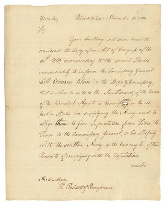 Samuel Huntington as President of Continental Congress to Joseph Reed