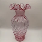 Vintage Fenton Art Glass Lilac/Pink Swirl Ribbed Melon Vase w/ Ruffled Rim 11"
