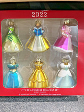DISNEY PRINCESS  Hallmark Ornament Set of 6 Glass Dresses Christmas Ornaments