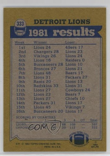 1982 Topps Team Leaders Billy Sims Jim Allen Freddie Scott #333 Rookie RC 0nr3 - Bild 2 von 3