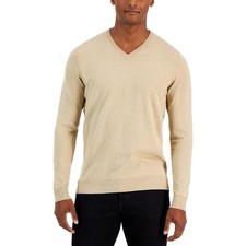 Alfani Men's Solid Heather Twill Cotton Knit Casual V-Neck Sweater Size XXL