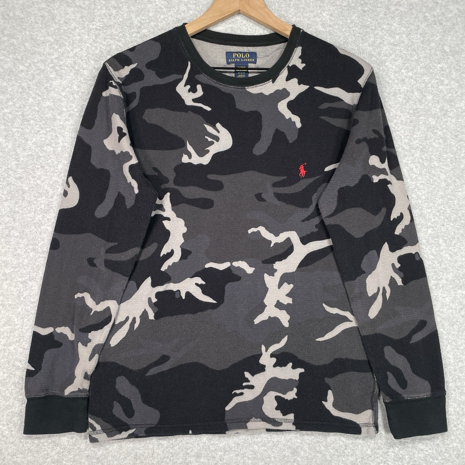 Polo Ralph Lauren pigiama camicia M nero grigio mimetico termico pony waffle maglia