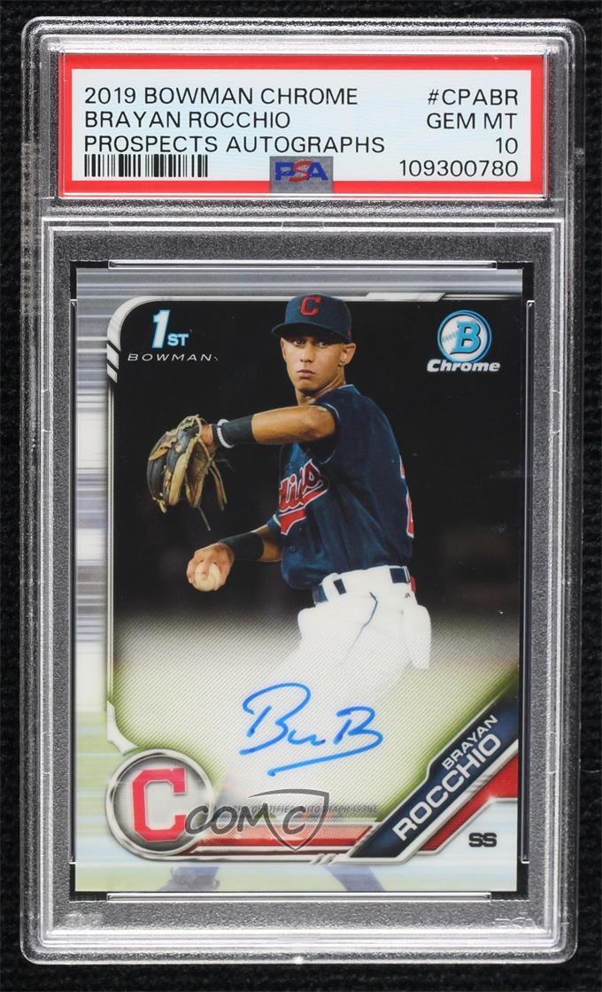 2019 Bowman Chrome Prospects Auto Brayan Rocchio #CPA-BR PSA 10 GEM MT Auto sc2
