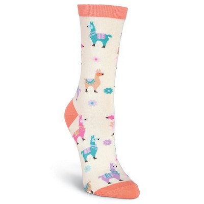 K. Bell Socks Women's Animal Fun & Cute Novelty Crew Socks, Llamas (Ivory), S...