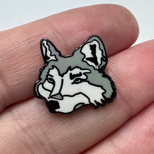 Vintage Grey Wolf Head Lapel Pin Enamel Animal Collectible Badge White