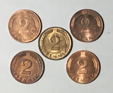 Lot 5 Coin Germany 2 pfennigs 1965 1970 1983 1986 1989