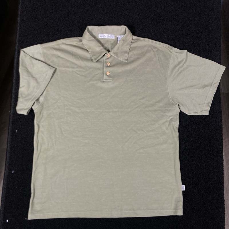Michael Brandon Polo Shirt Mens large green ish tencel blend casual dad L