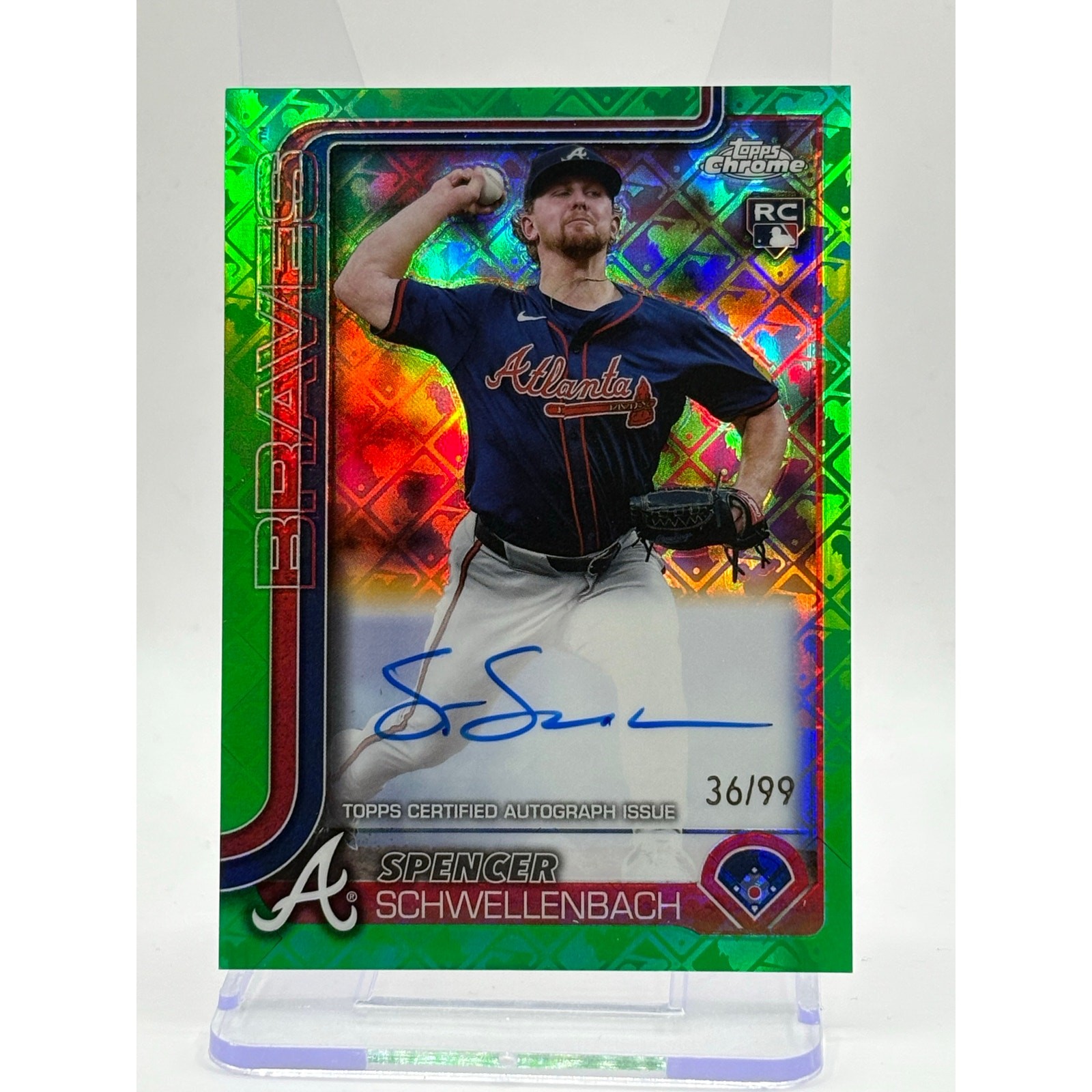 2025 Topps Chrome Logofractor Spencer Schwellenbach Rookie Green Auto 36/99 SP