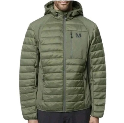 Merrell Mens Puffer Jacket Hooded Size: XL Mixed Media Softshell Coat Green NWT