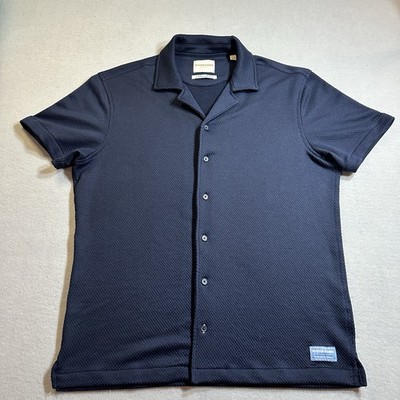 Scotch & Soda Shirt Mens Medium Navy Jersey Knit Short Sleeve Button Up Casual