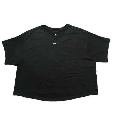 Nike Shirt Womens 1X Black Crop Top Relaxed Boxy Center Swoosh Loose Fit H4