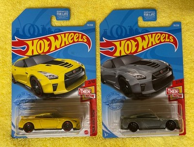Hot Wheels lot 2 -2017 Nissan Skyline GT-R (R35) YELLOW & GRAY.  THEN AND NOW