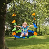 Saucer Tree Swing Set with Adjustable Rope Waterproof Seat Steel Frame Backyard