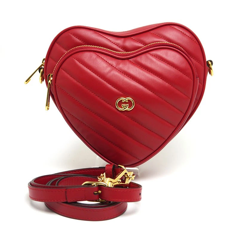 SAC BANDOULIÈRE AUTHENTIQUE GUCCI INTERLOCKING G 751628 MOTIF CŒUR CUIR ROUGE FEMME