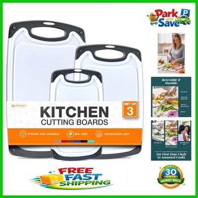 BPA-Free Kitchen Cutting Boards for Safe Food Prep - 3 Sizes with Juice Grooves