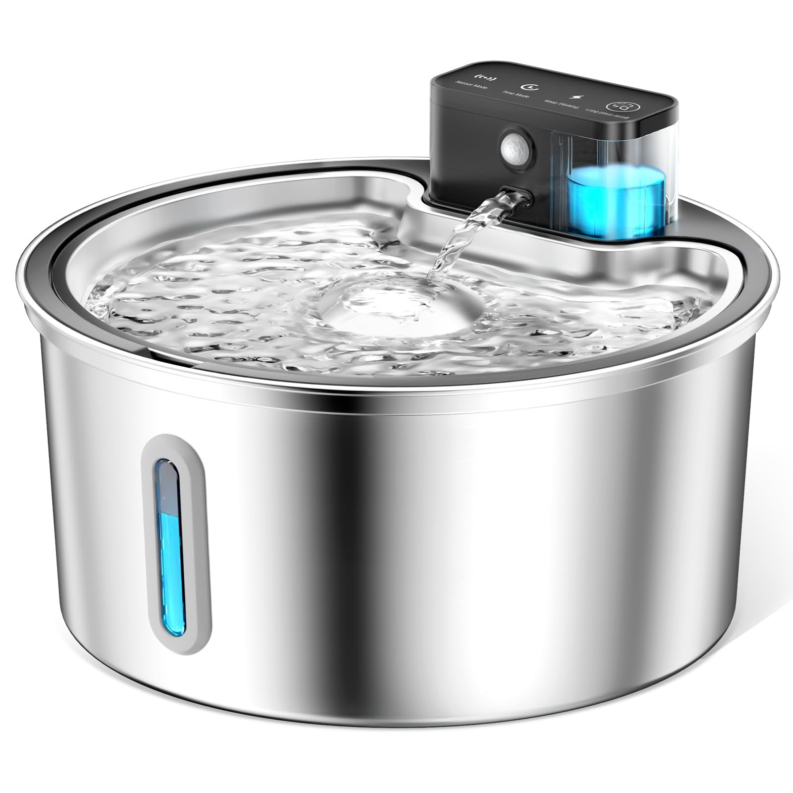 PawPoll 3.2L Wireless Cat Fountain Silent SS, Motion Sensor, Battery Operated