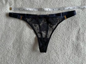 Bordelle thong, dark blue floral design, size S