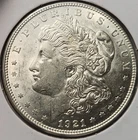 1921 P Morgan Silver Dollar, 90% Silver Coin, Choice AU, Morg-21p