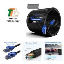 250FT Cat6 Outdoor Ethernet Cable, In-Ground, Heavy Duty Direct Burial, 24AWG...