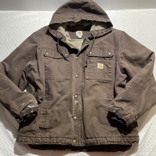 Vintage Y2K Carhartt Faded Brown Thrashed Hooded Work Wear Jacket Size Large