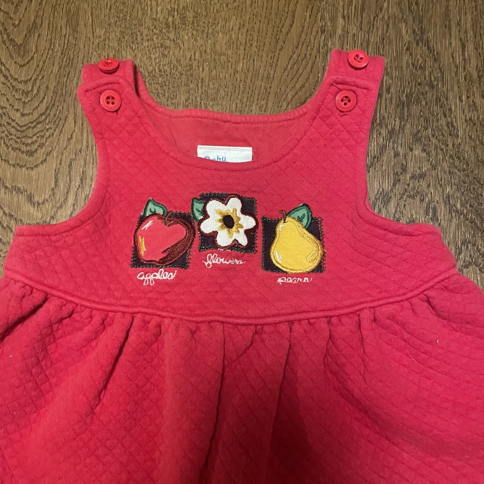 Macacão acolchoado vintage Oshkosh bebê meninas 6 9 meses vermelho design de frutas - Imagem 4 de 4