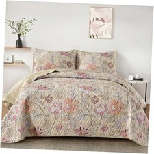 Floral Quilt Set Size Botanical Bedspread Bedding Sets Soft King Khaki
