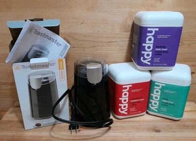 3 CANS W/GRINDER: HAPPY THOUGHTFULLY SOURCED BLENDED Whole Bean Coffee starbucks